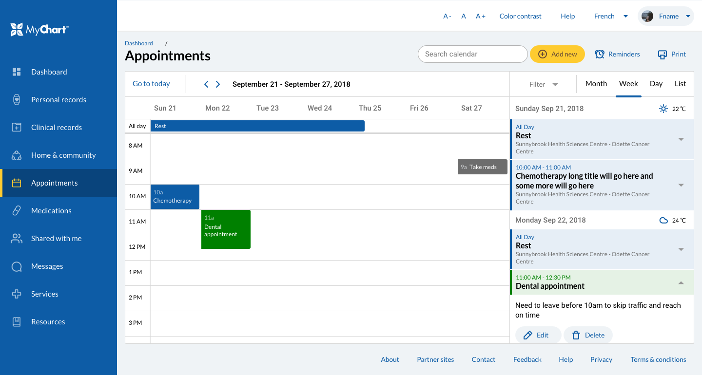 Appointments Week view